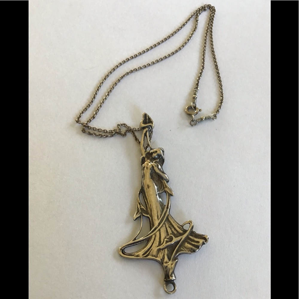 Art Nouveau Sterling Maiden Pendant Necklace